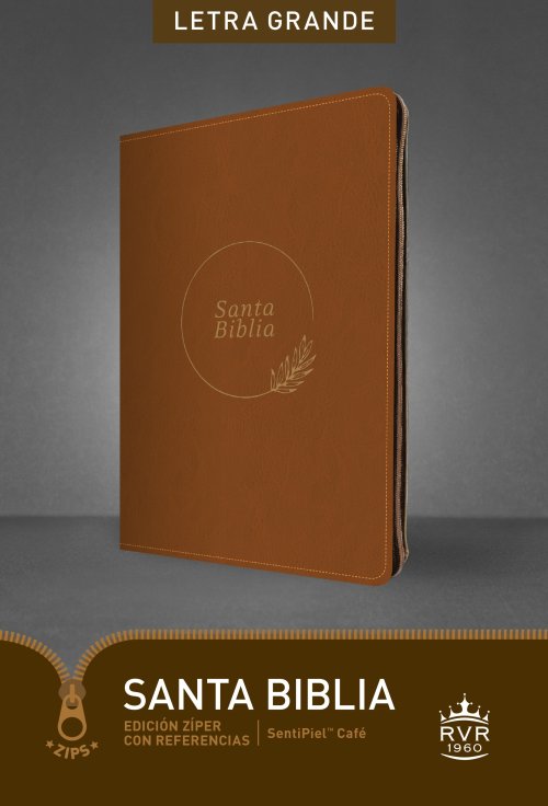 Santa Biblia RVR60, Edición zíper con referencias, letra grande (SentiPiel, Café, Letra Roja)