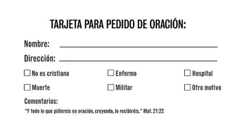 Tarjeta pedido de oracion (Prayer Request Card) (Package of 100)