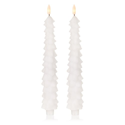 Set of 2 White Flickabright Tree Taper Candles