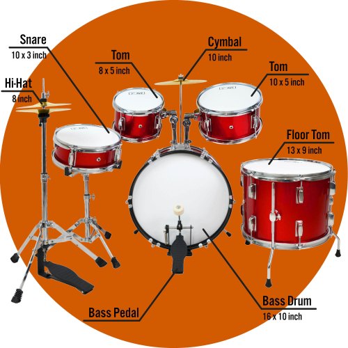 3rd Avenue 5 Piece Junior Drum Kit - Red