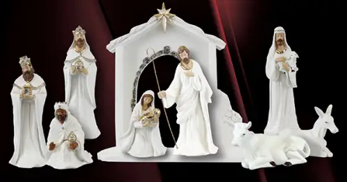 9 Piece 7" White Finish Resin Nativity Set