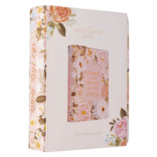 Peach Floral Margo Collection Faux Leather King James Version Note-taking Bible - Proverbs 31:25