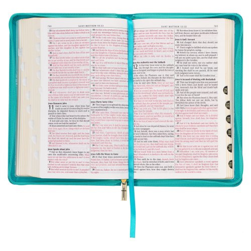 KJV Holy Bible, Standard Size Faux Leather Red Letter Edition - Thumb Index & Ribbon Marker, King James Version, Teal Floral Zipper Closure