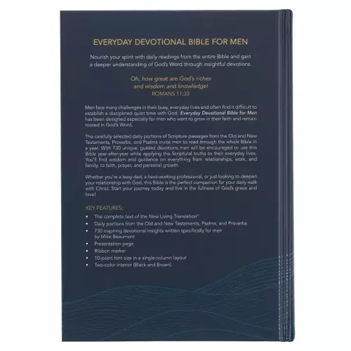 Devotional Bible NLT for Men Hardcover, Navy