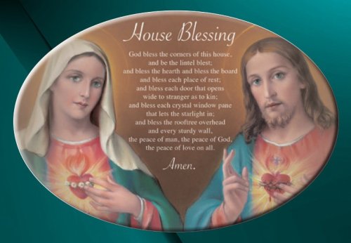 Double Sacred Heart House Blessing Ceramic Oval Plaque