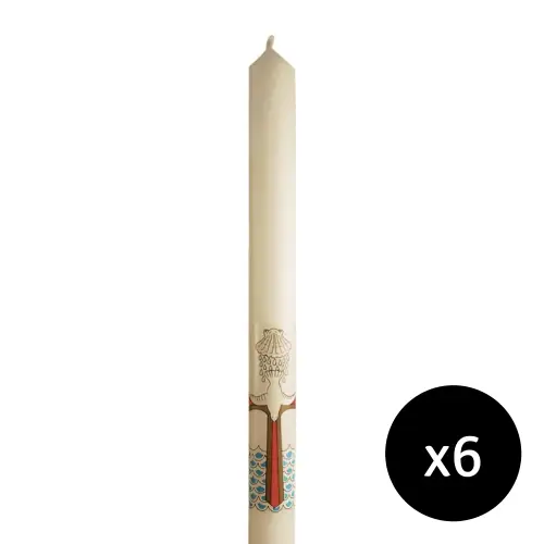 Pack of 6 Baptismal Candles 12 x 7/8" - Rich Ivory Beeswax