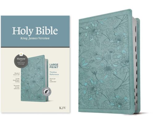 KJV Large Print Thinline Reference Bible, Filament Enabled (LeatherLike, Floral Leaf Teal, Red Letter)