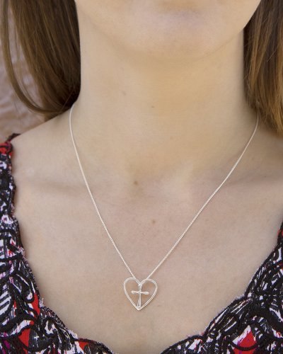 Silver Open Heart Pendant with Solid Cross Centre