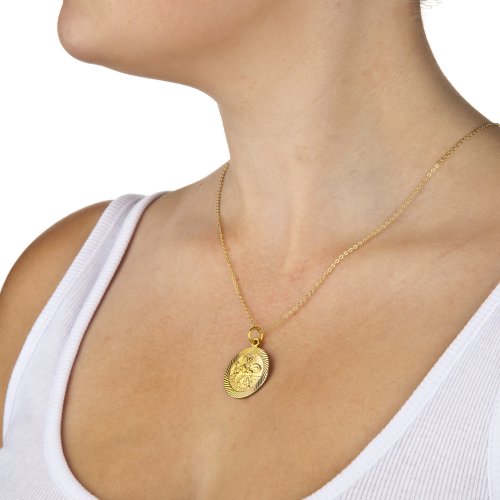 Gold Large St Christopher Pendant with Diamond Cut Edge