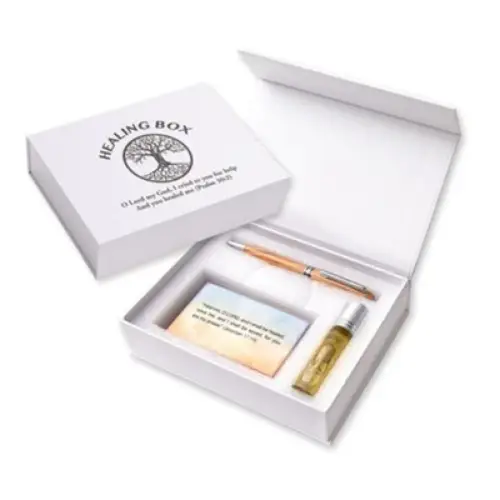 Gift Set-Prayers For Healing Box (Pen  31 Cards & Oil)-White Cardboard Box (#8243)