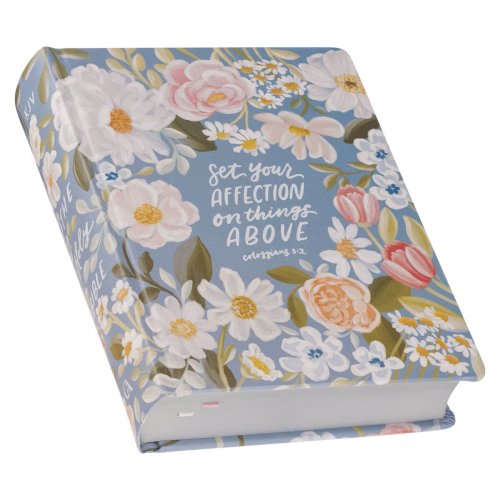 Blue Floral Hardcover Flora Collection Faux Leather King James Version Note-taking Bible - Colossians 3:2