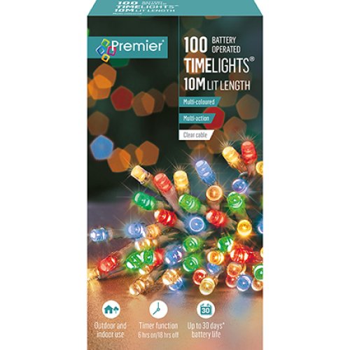 100 LED Battery Operated Multicoloured Supabrights Multiaction Timelights with Timer