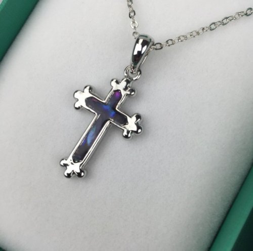 Inlaid Shell Cross Pendant Purple