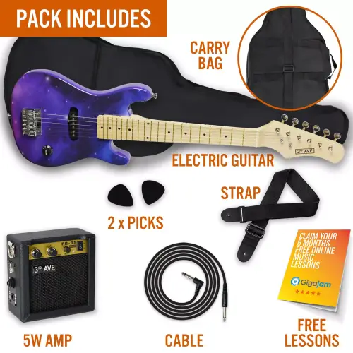 3rd Avenue Junior Electric Guitar Pack - Purple Galaxy