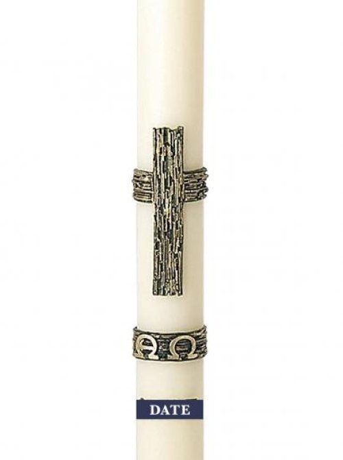 30" x 2" Paschal Candle with Alpha & Omega with Green Cross Wax Relief