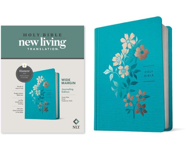 NLT Wide Margin Bible, Filament Enabled (Hardcover Cloth, Ocean Blue Floral, Red Letter)