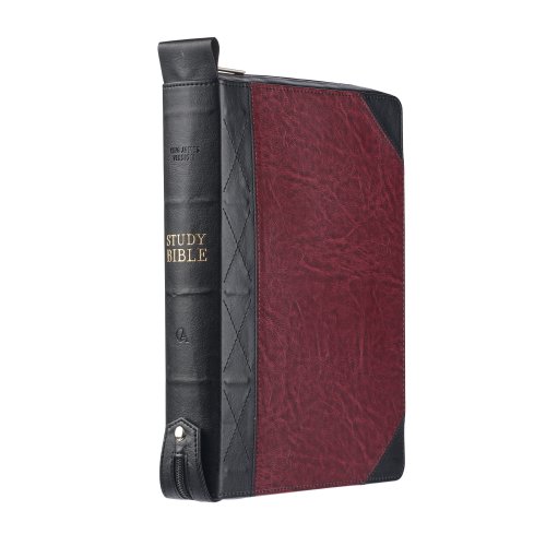 Burgundy and Black Faux Leather King James Version Study Bible with Thumb Index and Zippered Closure