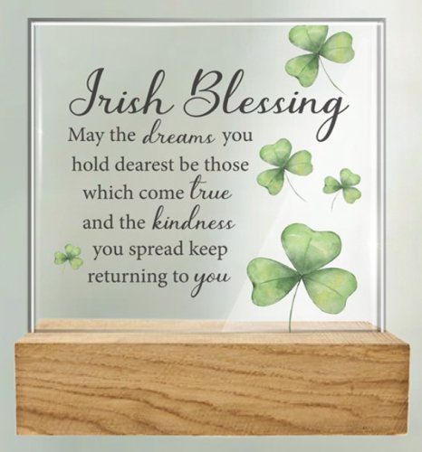 Irish Blessing Glass Plaque with Wood Base