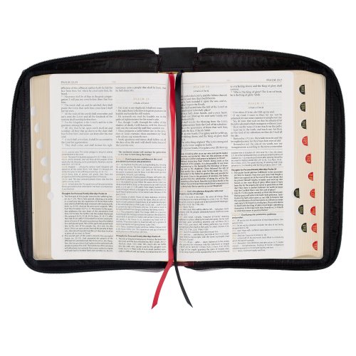 Burgundy and Black Faux Leather King James Version Study Bible with Thumb Index and Zippered Closure