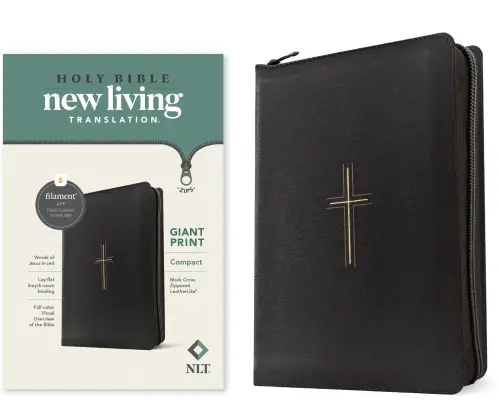 NLT Compact Giant Print Zipper Bible, Filament Enabled (LeatherLike, Black Cross, Red Letter)