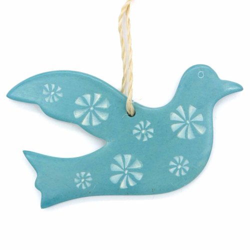 Dove Soapstone Christmas Decoration - Turquoise - Flower