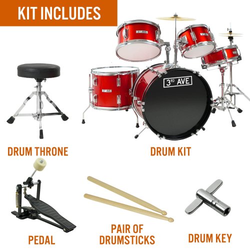 3rd Avenue 5 Piece Junior Drum Kit - Red