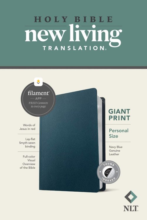 NLT Personal Size Giant Print Bible, Filament Enabled (Genuine Leather, Navy Blue, Indexed, Red Letter)