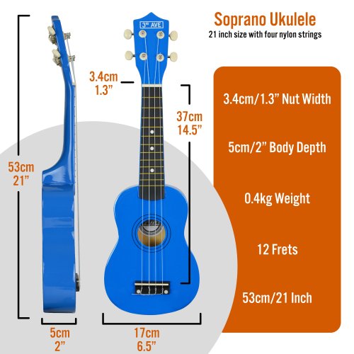 3rd Avenue Soprano Ukulele - Blue