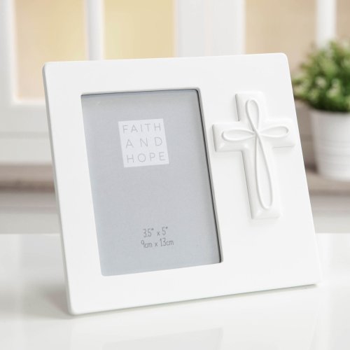 Faith & Hope White Resin Cross Frame 3.5" x 5"