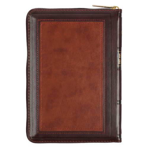 KJV Bible Compact Faux Leather, Burgundy/Saddle Tan w/zipper