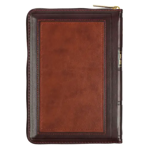 KJV Bible Compact Faux Leather, Burgundy/Saddle Tan w/zipper