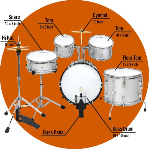 3rd Avenue 5 Piece Junior Drum Kit - Silver