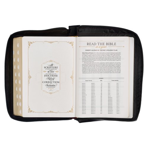 Burgundy and Black Faux Leather King James Version Study Bible with Thumb Index and Zippered Closure