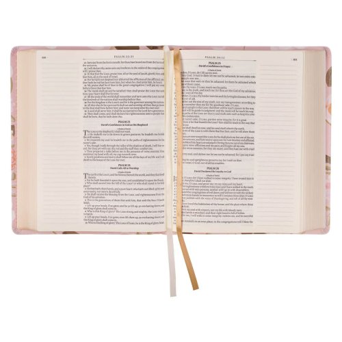 Peach Floral Margo Collection Faux Leather King James Version Note-taking Bible - Proverbs 31:25