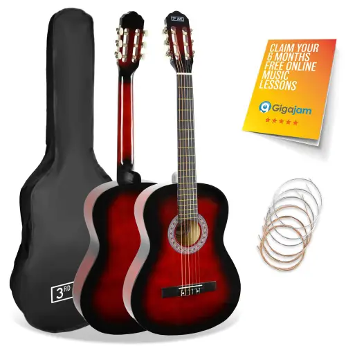 3rd Avenue Full Size Classical Guitar Pack - Redburst