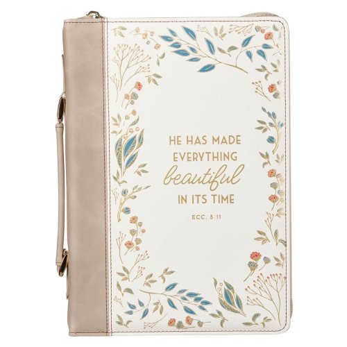 Large Everything Beautiful Cream/Taupe Fashion Bible Cover - Ecc. 3:11