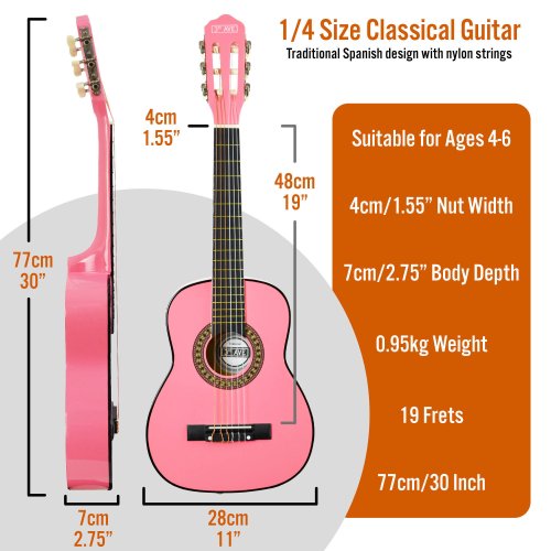 3rd Avenue 1/4 Size Classical Guitar Pack - Pink