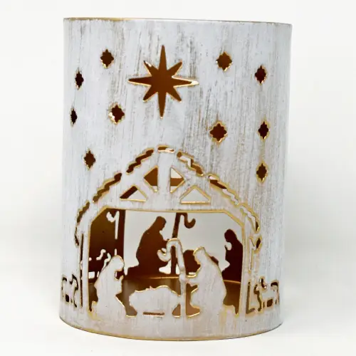 Metal Nativity Votive