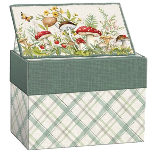 Recipe Box-Woodland Mushrooms w/ 12 Recipe Cards & 12 Dividers (6.75" x 5")