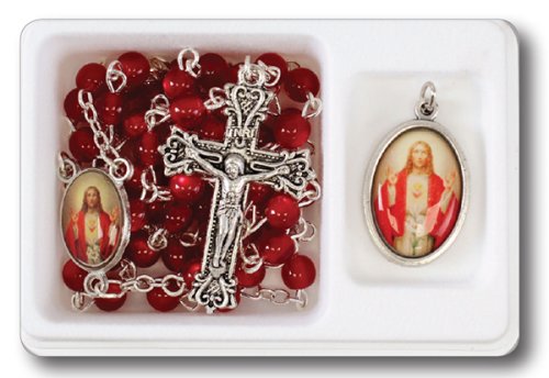 Red Acrylic Rosary with Scared Heart Medal