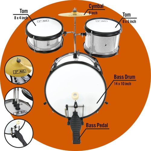 3rd Avenue 3 Piece Beginner Drum Kit - Silver