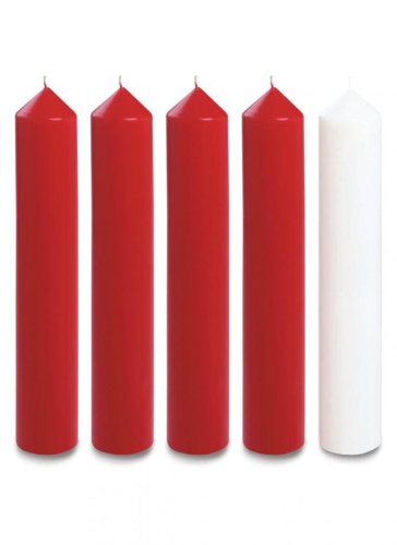 Red & White Advent Candle Set (18" x 2") - Over Dipped