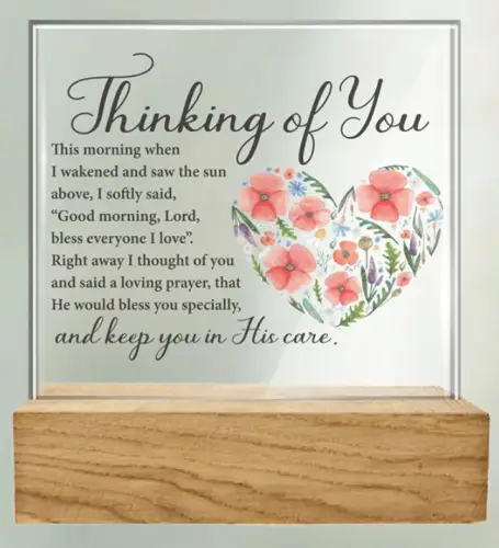 Thinking Of You Glass Plaque with Wood Base