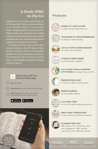 NLT Student Bible, Thinline Reference, Filament Enabled (LeatherLike, Overflow Black, Indexed, Red Letter)