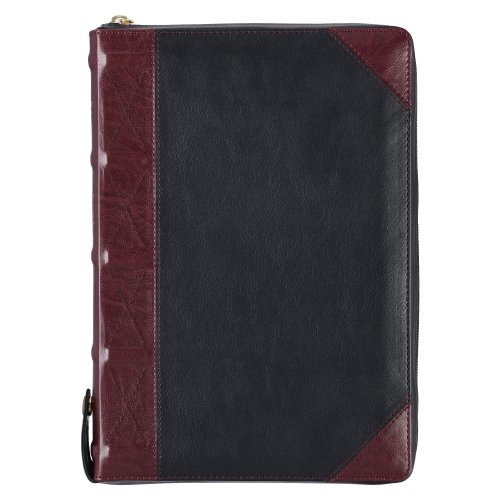 Burgundy and Black Faux Leather King James Version Study Bible with Thumb Index and Zippered Closure