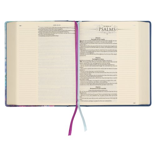 KJV Note-Taking Bible-Blue Floral Faux Leather Hardcover