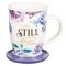 Be Still and Know Lidded Ceramic Mug in Purple - Psalm 46:10