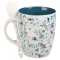 Saved by Grace Blue Floral Ceramic Coffee Mug with Spoon - Ephesians 2:8