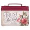 Large Trust in the Lord Maroon Vintage Red Floral Vegan Leather Fashion Bible Cover - Proverbs 3:5