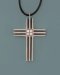 Grooved Cross & CZ Pendant on Leather Cord